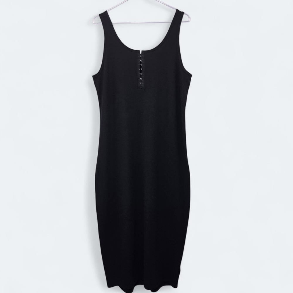 torrid Black Sleeveless Midi Dress with Front Buttons